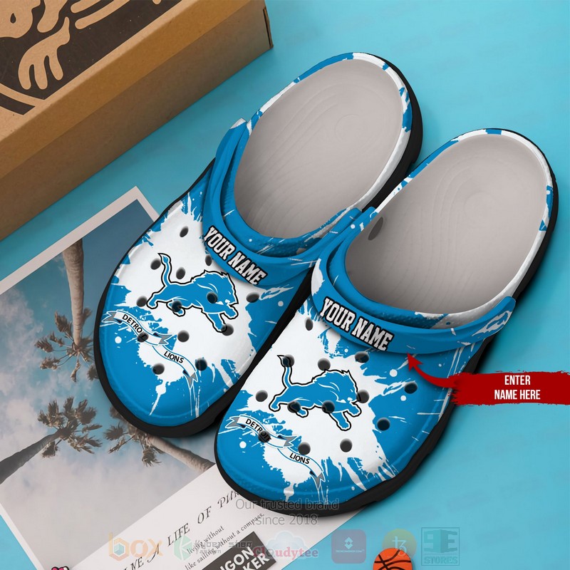 NFL Detroit Lions Custom Name Blue Pattern Crocband Crocs Clog Shoes 1