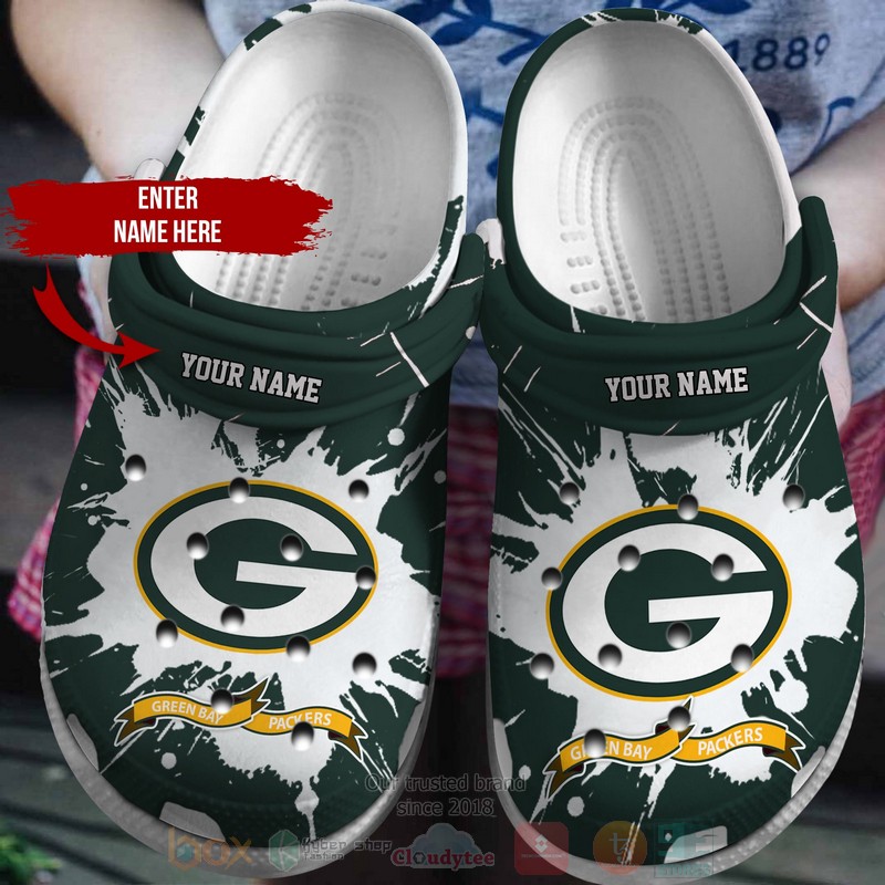 NFL Green Bay Packers Custom Name Green White Crocband Crocs Clog Shoes