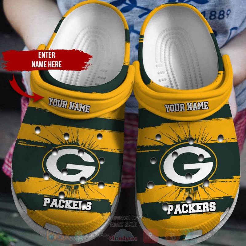 NFL Green Bay Packers Custom Name Green Yellow Crocband Crocs Clog Shoes