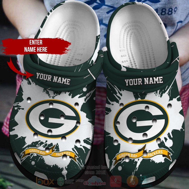 NFL Green Bay Packers Custom Name Greens White Crocband Crocs Clog Shoes