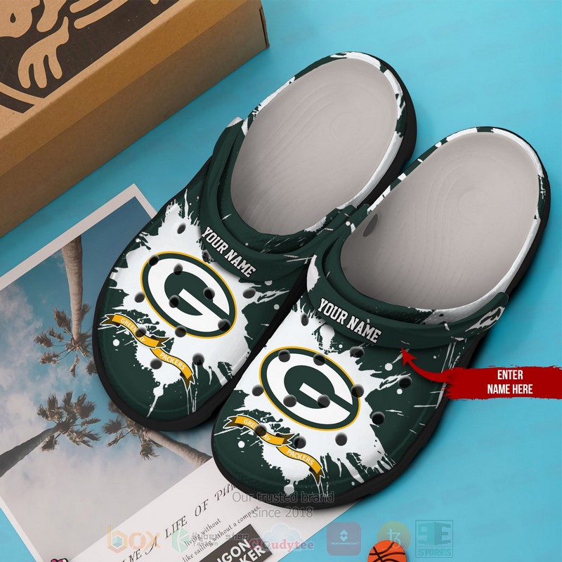 NFL Green Bay Packers Custom Name Greens White Crocband Crocs Clog Shoes 1