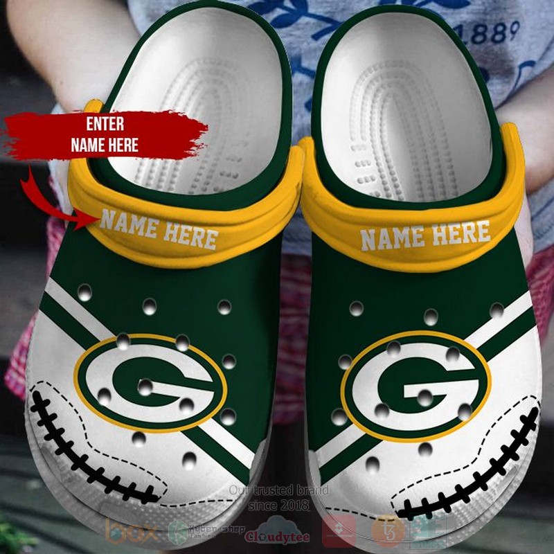 NFL Green Bay Packers Custom Name White Green Crocband Crocs Clog Shoes