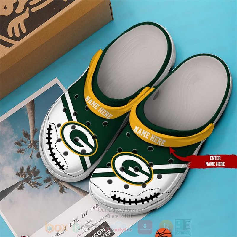 NFL Green Bay Packers Custom Name White Green Crocband Crocs Clog Shoes 1