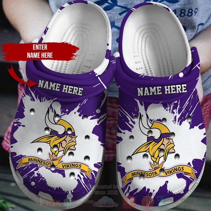 NFL Minnesota Vikings Custom Name Purple White Crocband Crocs Clog Shoes