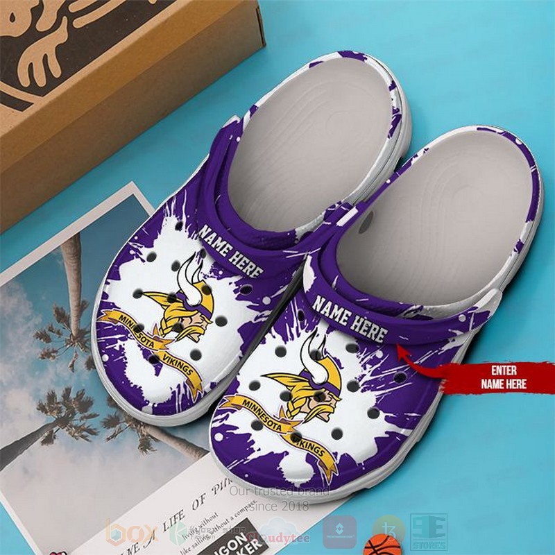 NFL Minnesota Vikings Custom Name Purple White Crocband Crocs Clog Shoes 1