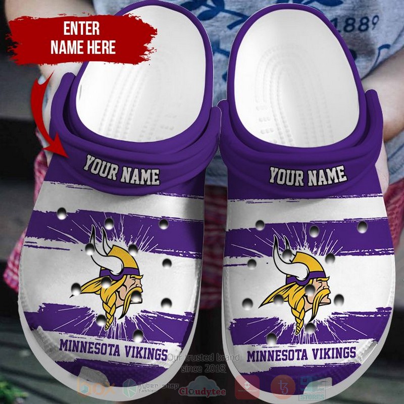 NFL Minnesota Vikings Custom Name White Purple Crocband Crocs Clog Shoes