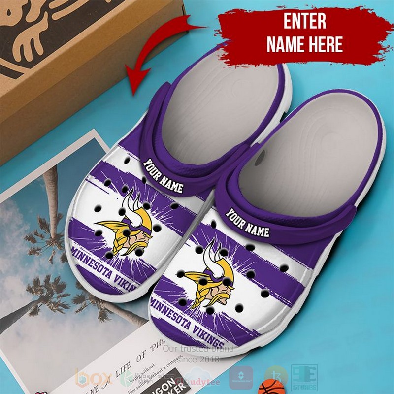 NFL Minnesota Vikings Custom Name White Purple Crocband Crocs Clog Shoes 1