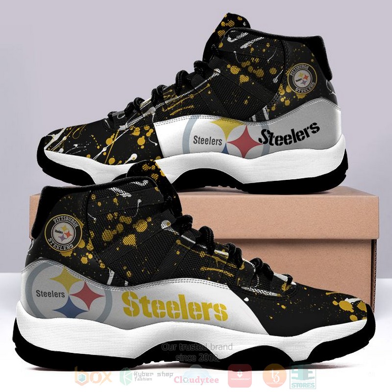 NFL Pittsburgh Steelers Black White Air Jordan 11 Shoes