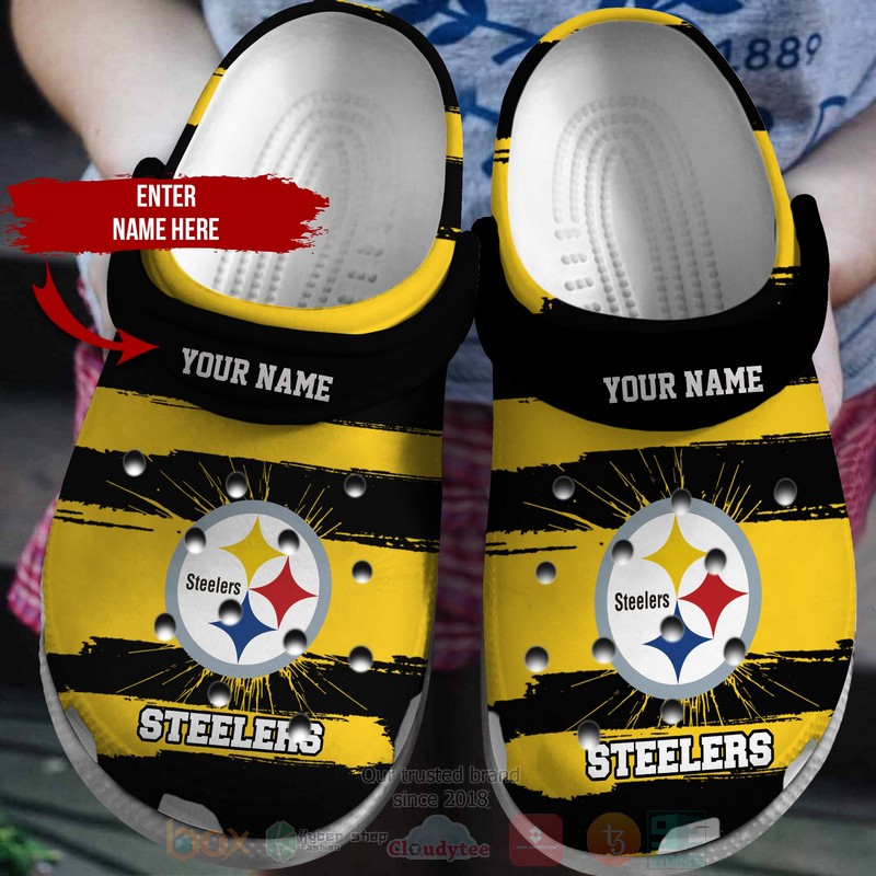 NFL Pittsburgh Steelers Custom Name Black Yellow Crocband Crocs Clog Shoes