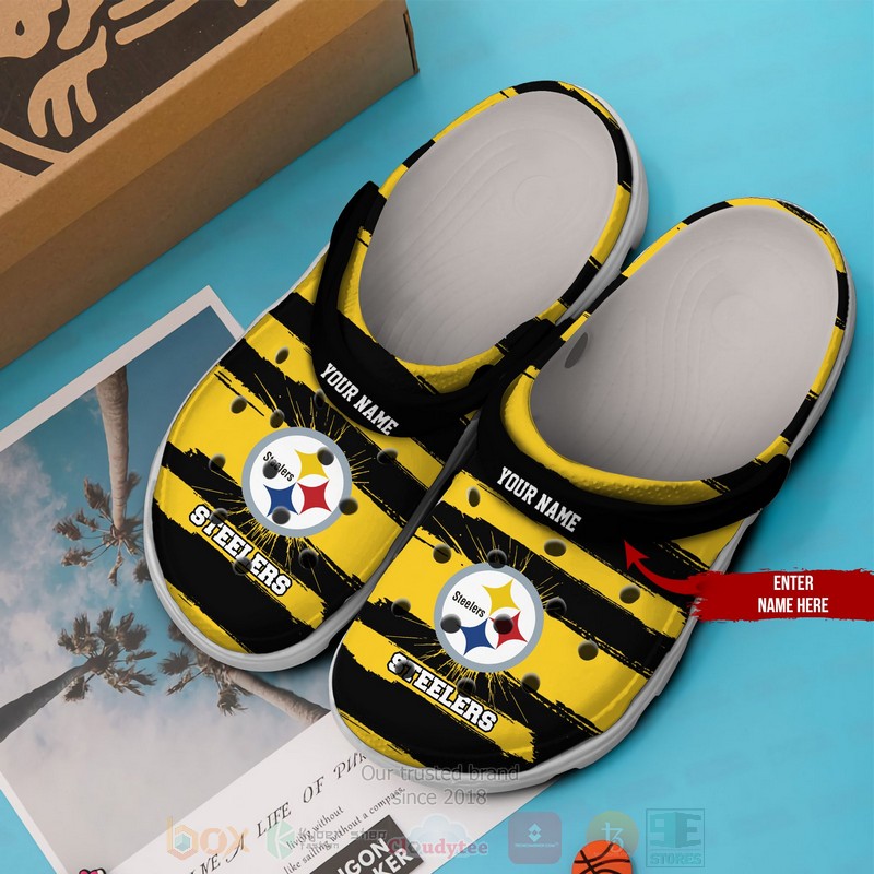 NFL Pittsburgh Steelers Custom Name Black Yellow Crocband Crocs Clog Shoes 1