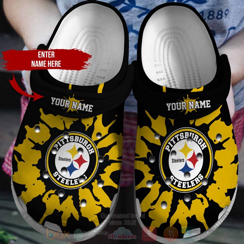 NFL Pittsburgh Steelers Custom Name Black Pattern Crocband Crocs Clog Shoes