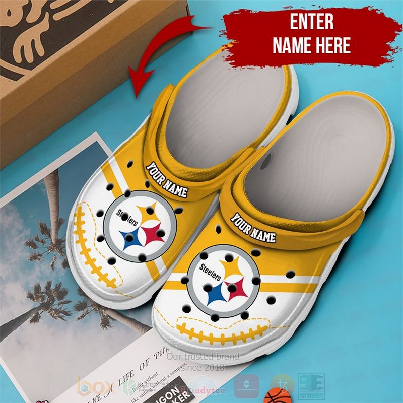 NFL Pittsburgh Steelers Custom Name White Yellow Crocband Crocs Clog Shoes