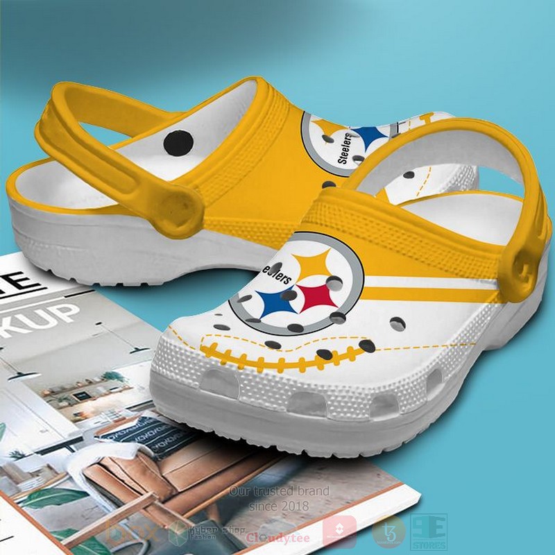 NFL Pittsburgh Steelers Custom Name White Yellow Crocband Crocs Clog Shoes 1