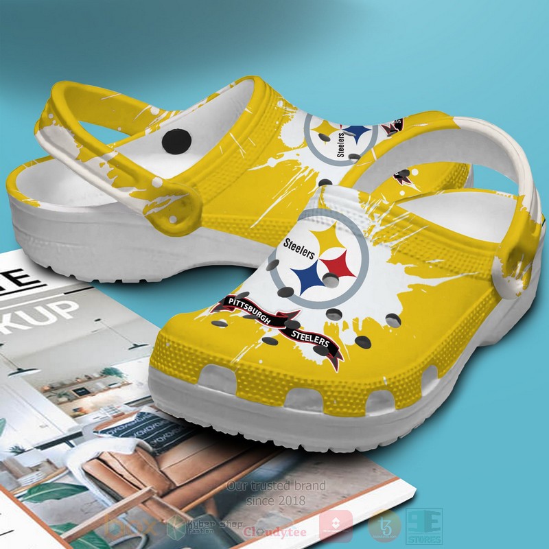 NFL Pittsburgh Steelers Custom Name Yellow White Crocband Crocs Clog Shoes 1