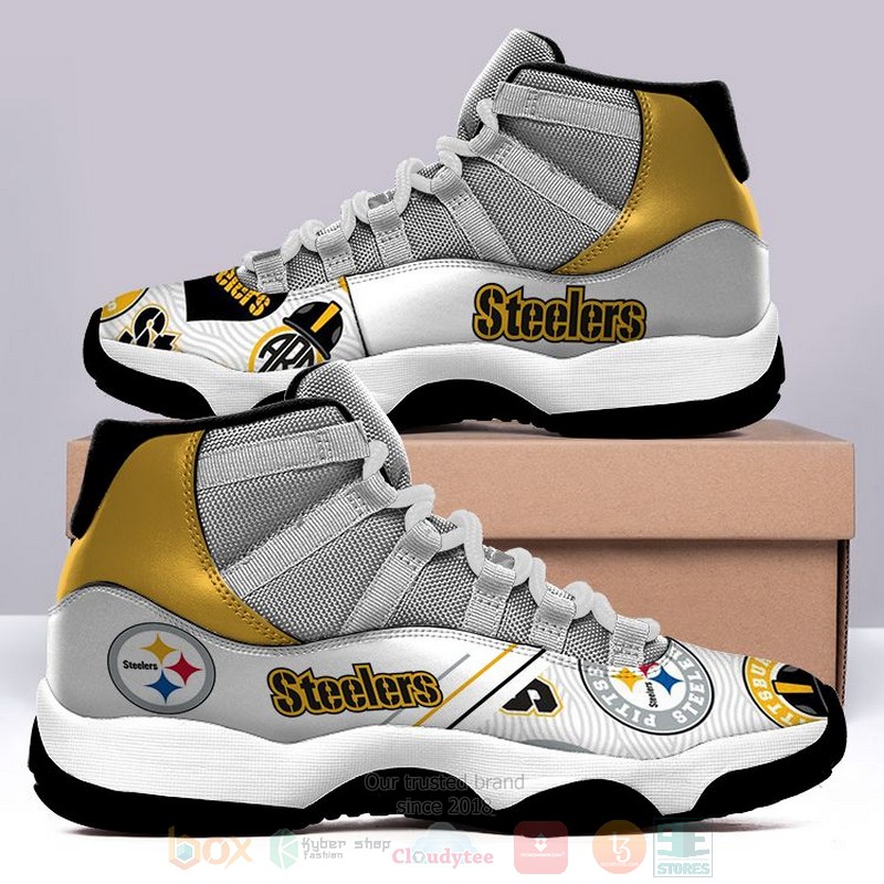 NFL Pittsburgh Steelers Grey White Air Jordan 11 Shoes 1