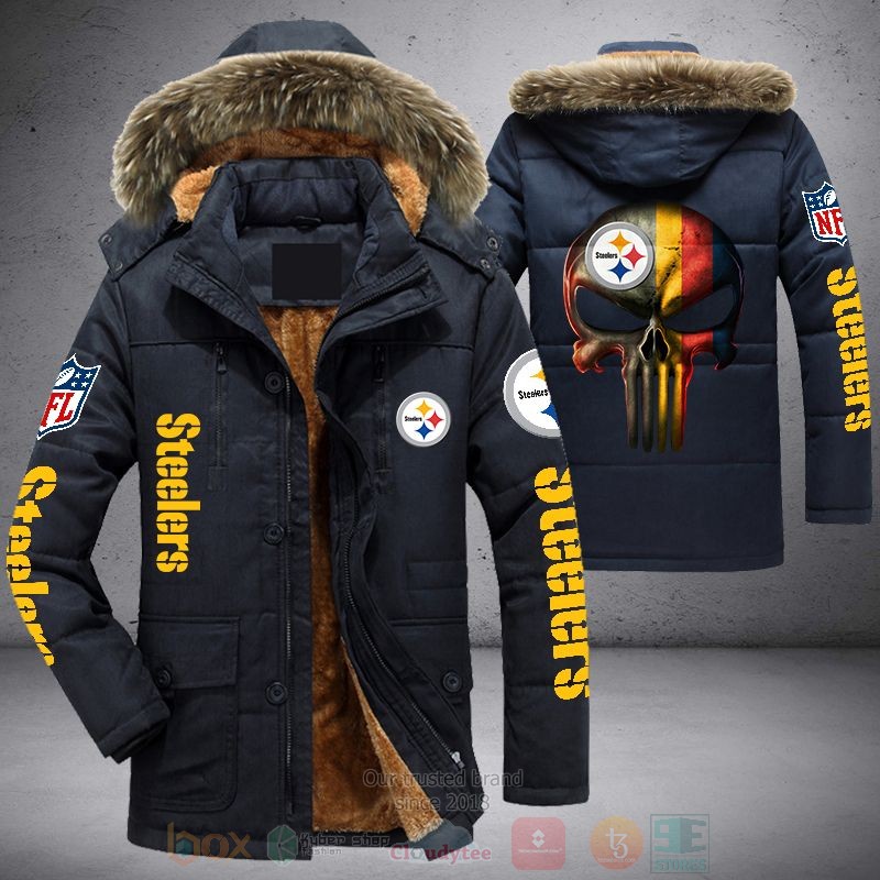 NFL Pittsburgh Steelers Skull Punisher Parka Jacket 1