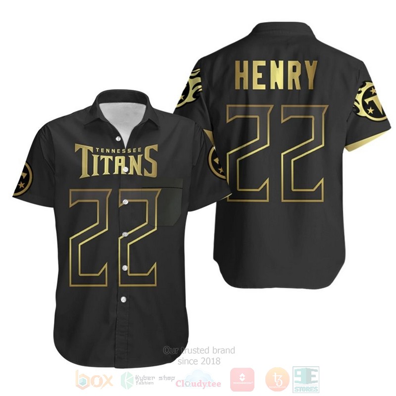 NFL Tennessee Titans 22 Derrick Henry Black Golden Hawaiian Shirt