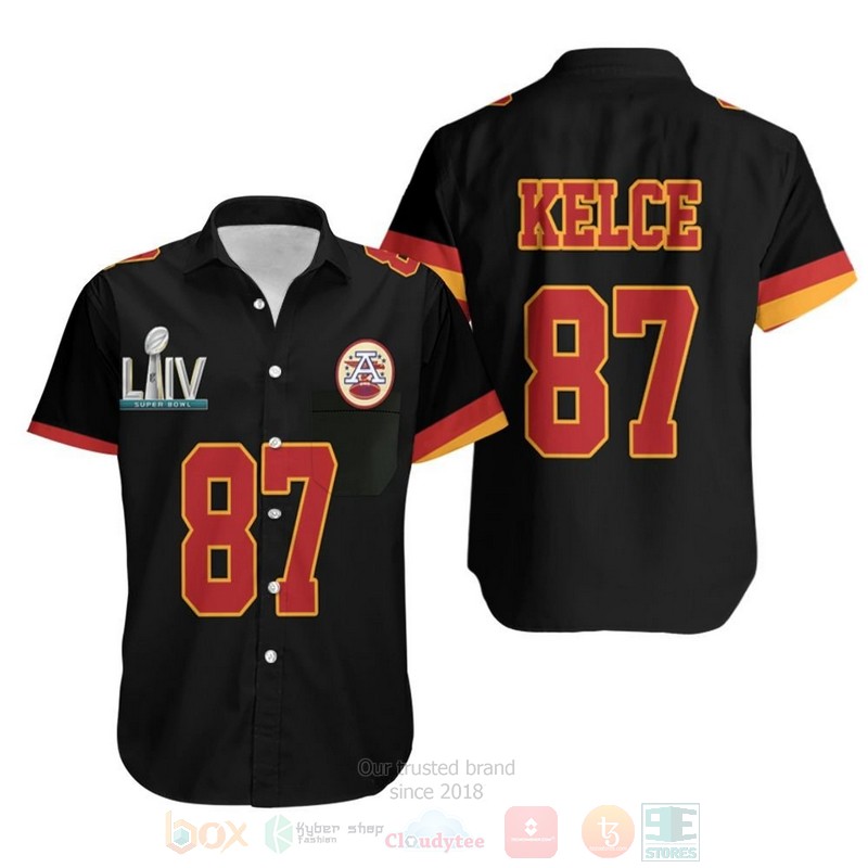 NFL Travis Kelce 87 Kansas City Chiefs Black Hawaiian Shirt