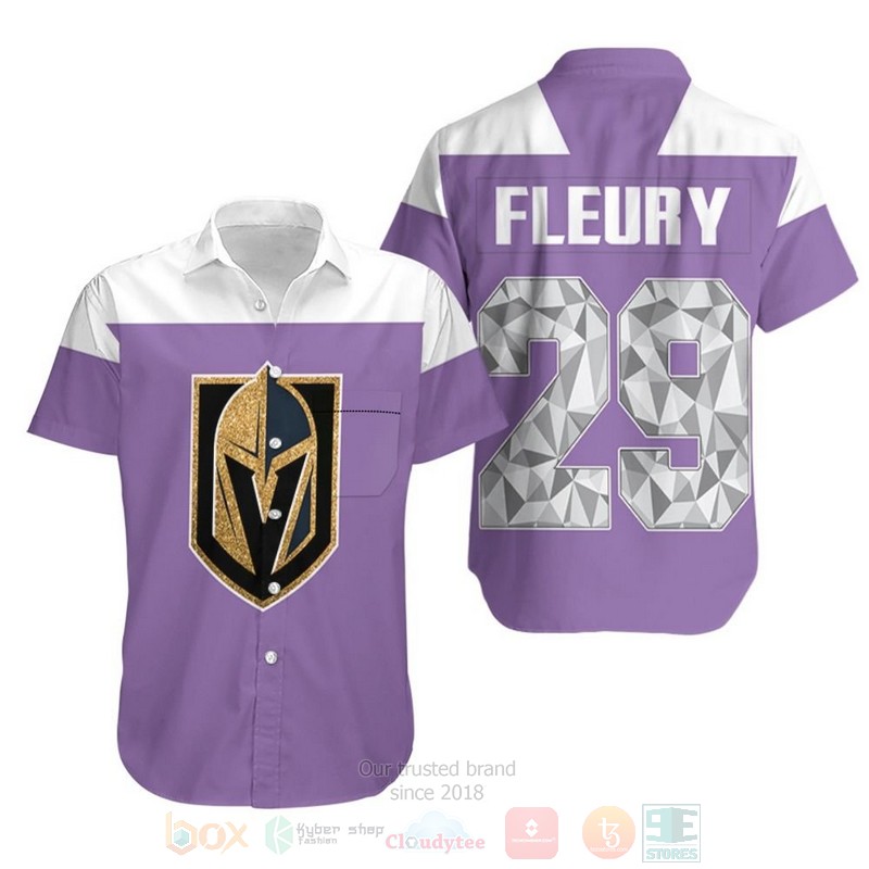 NHL Vegas Golden Knights Marc Andre Fleury 29 Purple Hawaiian Shirt