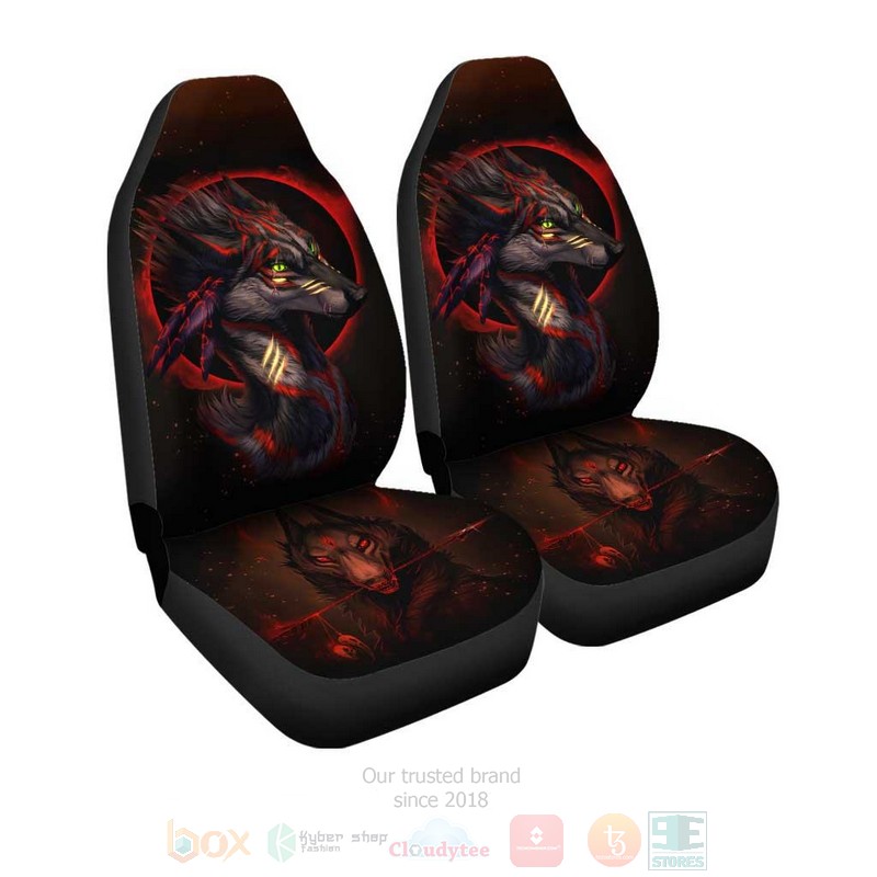 Native American Wolf Dreamcatcher Red Car Seat Covers 1