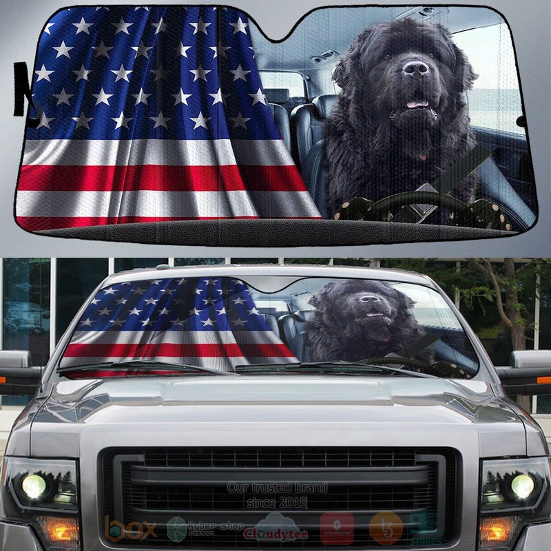 Newfoundland And American Flag Independent Day Car Sun Shade