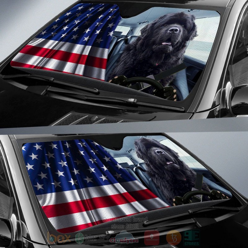 Newfoundland And American Flag Independent Day Car Sun Shade 1