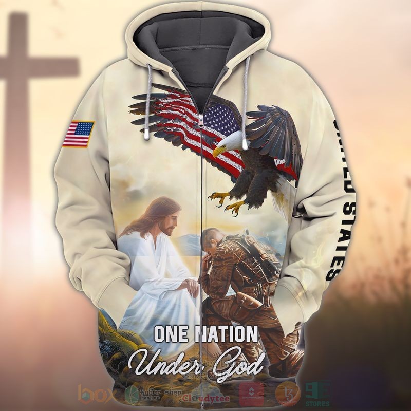 One Nation Under God Cream 3D Zip Hoodie