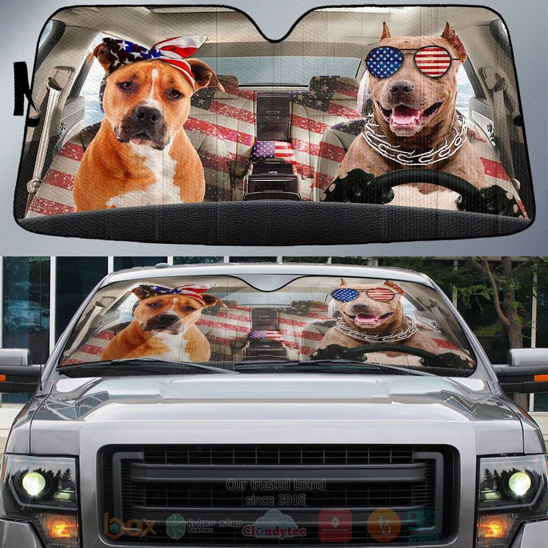 Pitbull American Flag Independence Day Car Sun Shade