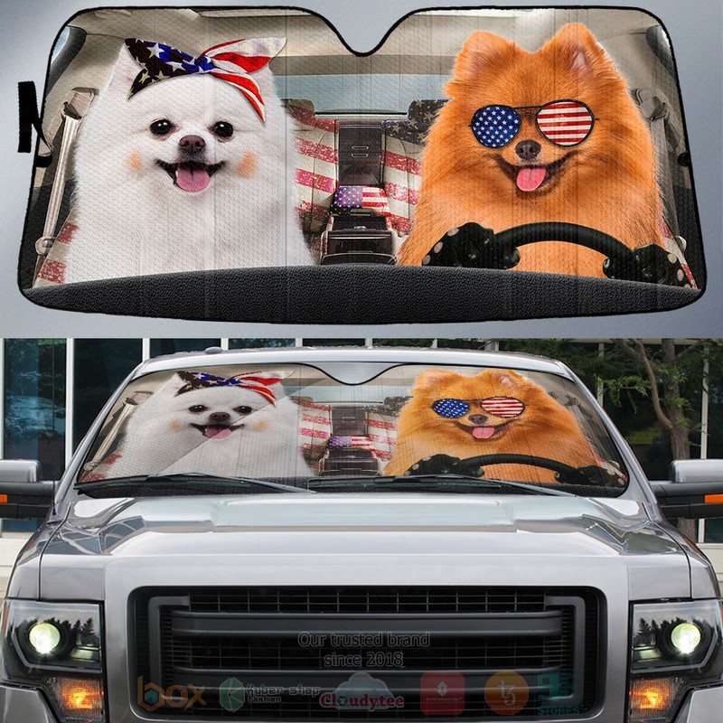 Pomeranian American Flag Independence Day Car Sun Shade