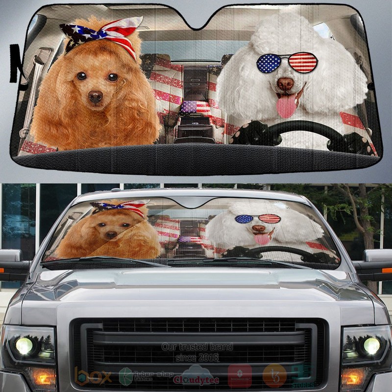Poodle American Flag Independence Day Car Sun Shade