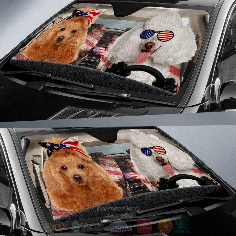 Poodle American Flag Independence Day Car Sun Shade 1