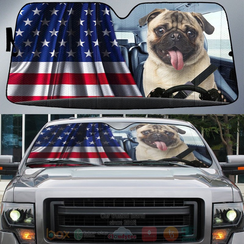 Pug And American Flag Independent Day Car Sun Shade