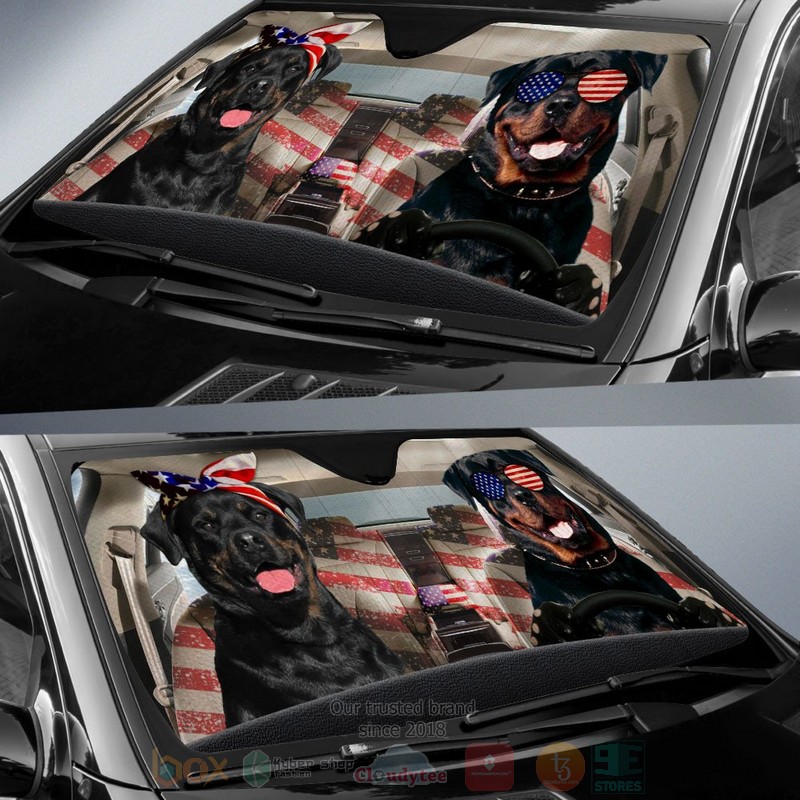 Rottweiler American Flag Independence Day Car Sun Shade 1