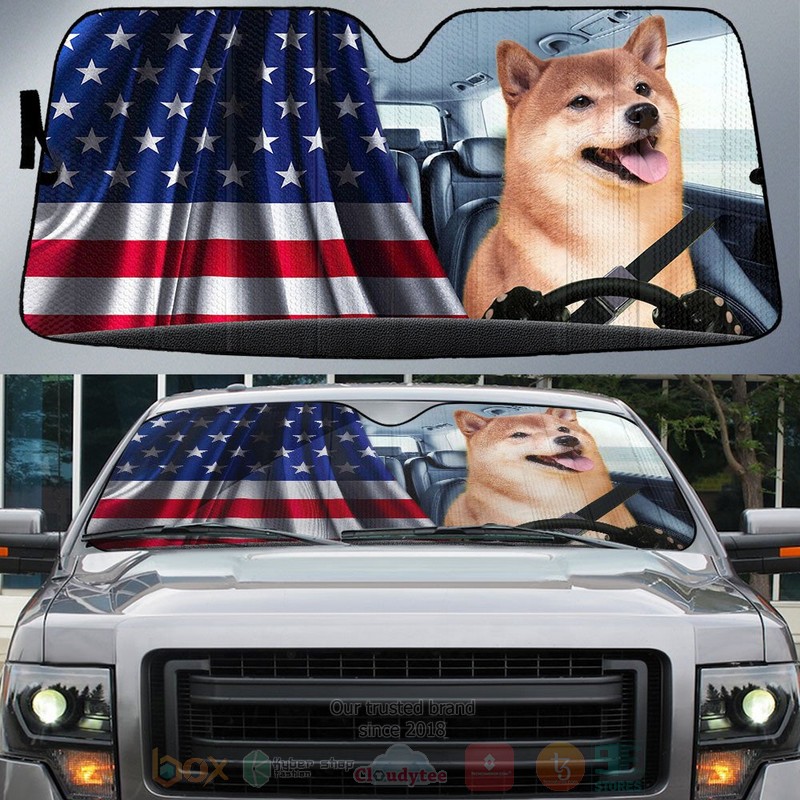 Shiba Inu And American Flag Independent Day Car Sun Shade