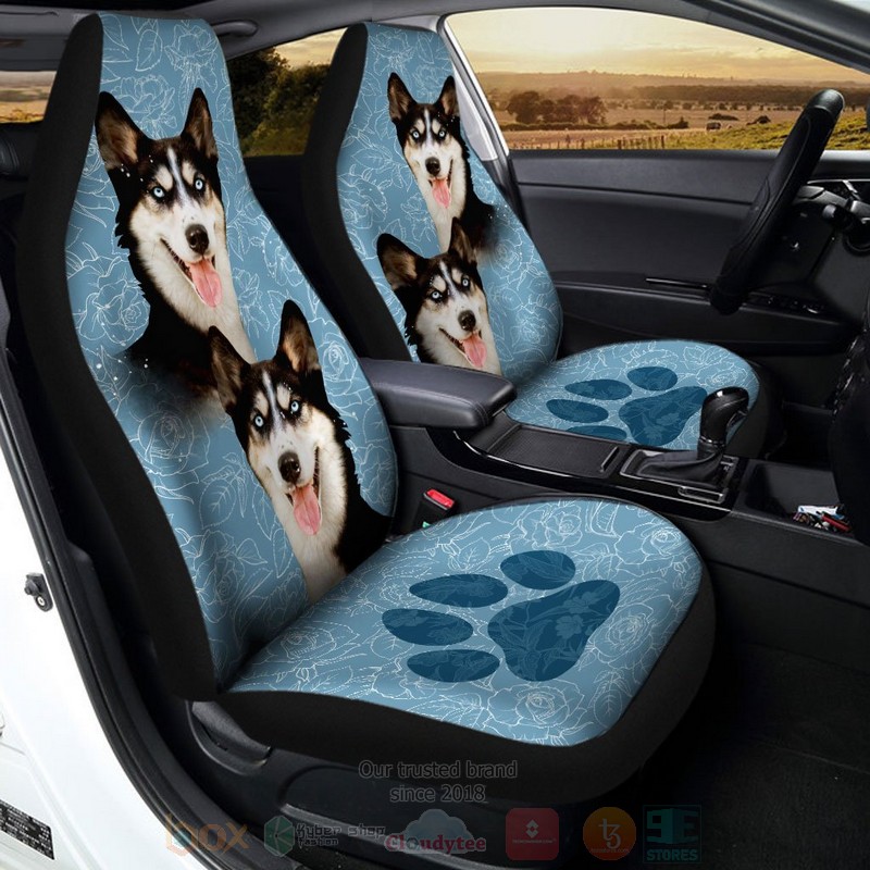 Siberian Husky Dog Blue Car Seat Cover 1