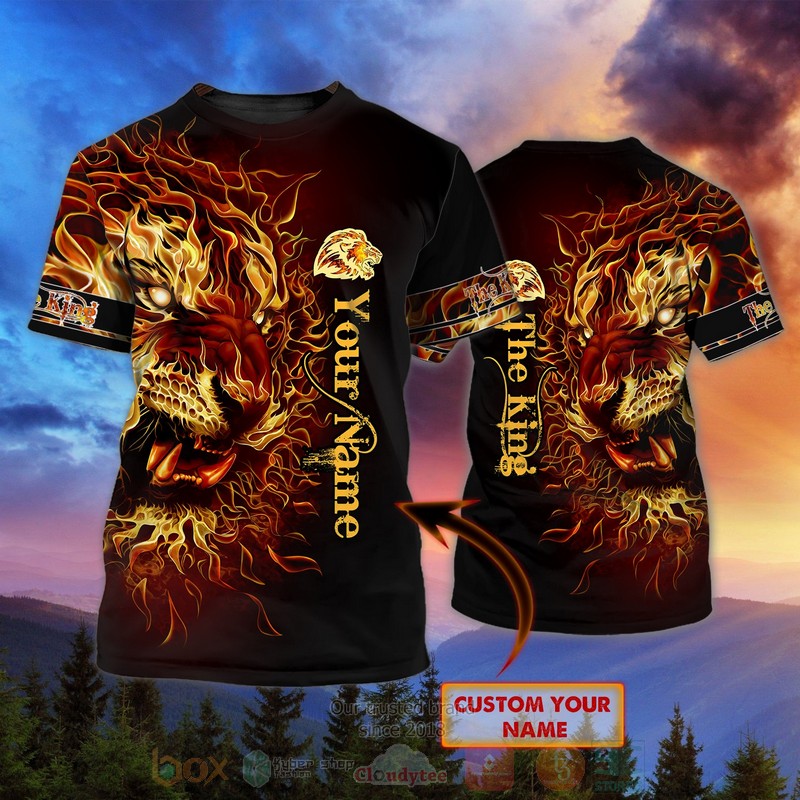 The King Lion Fire Custom Name Black T Shirt