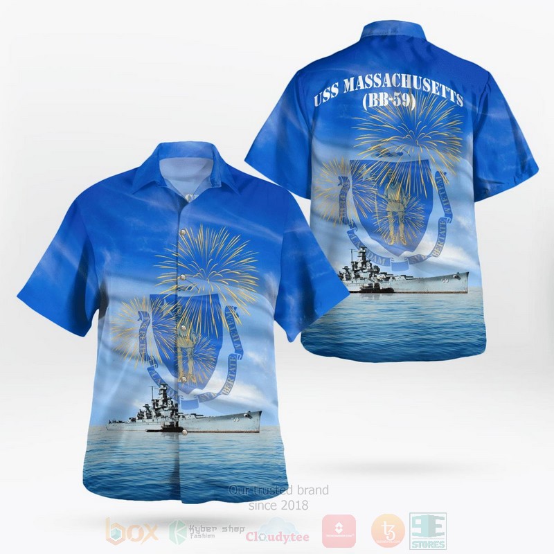 US Navy USS Massachusetts BB 59 4th of July Hawaiian Shirt