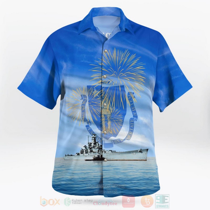 US Navy USS Massachusetts BB 59 4th of July Hawaiian Shirt 1