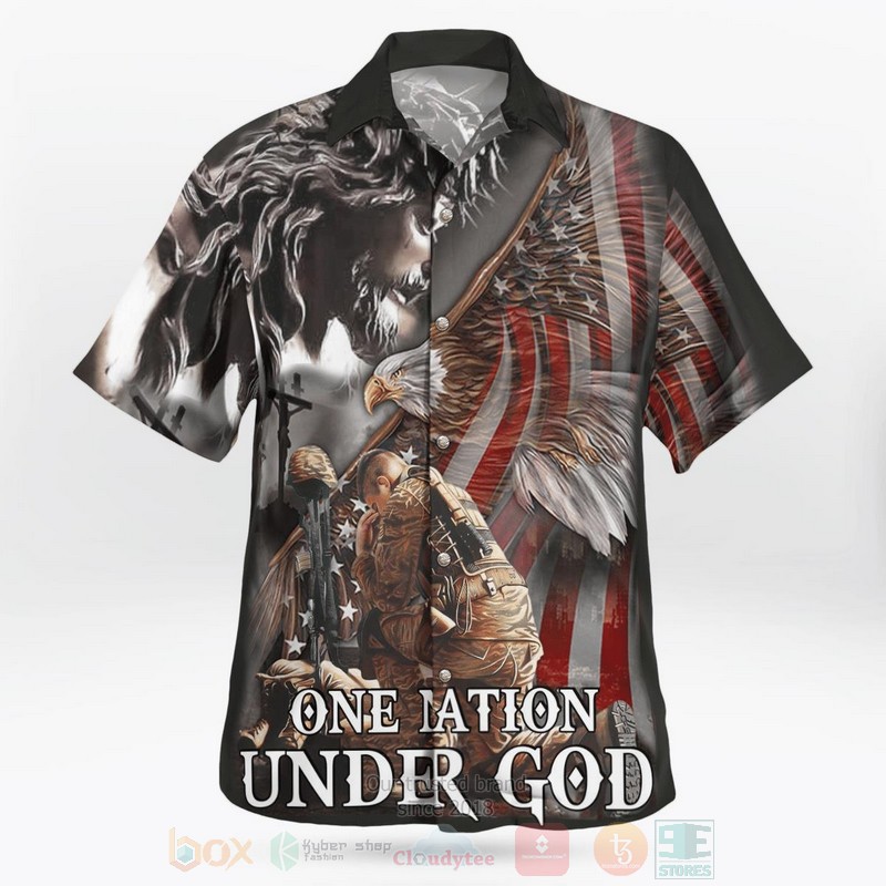 Veteran Flag One Nation Under God Eagle American Hawaiian Shirt 1