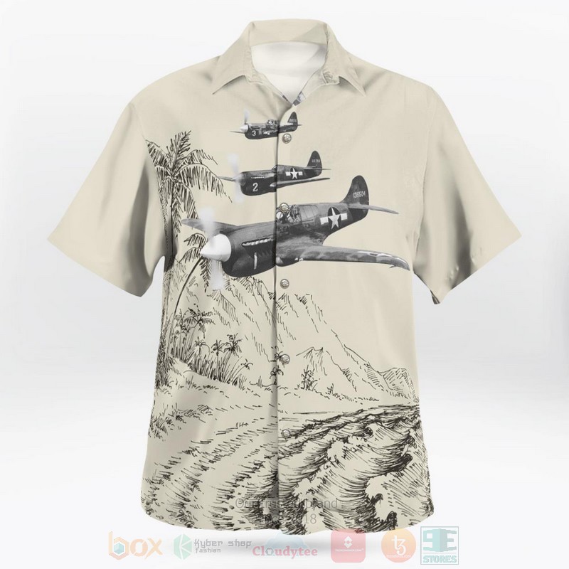 WWII Curtiss P 40 Warhawk Military Plane Aircraft Beach Vintage Hawaiian Shirt 1 2