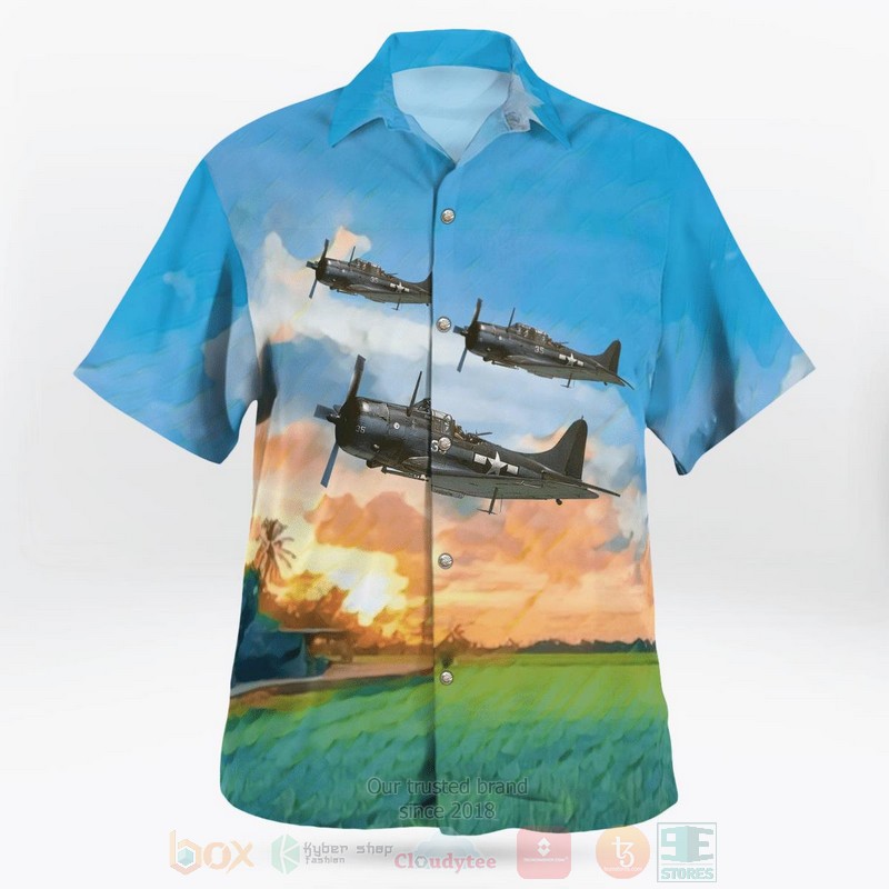 WWII Douglas SBD Dauntless Military Dive Bomber Aircraft Hawaiian Shirt 1 2