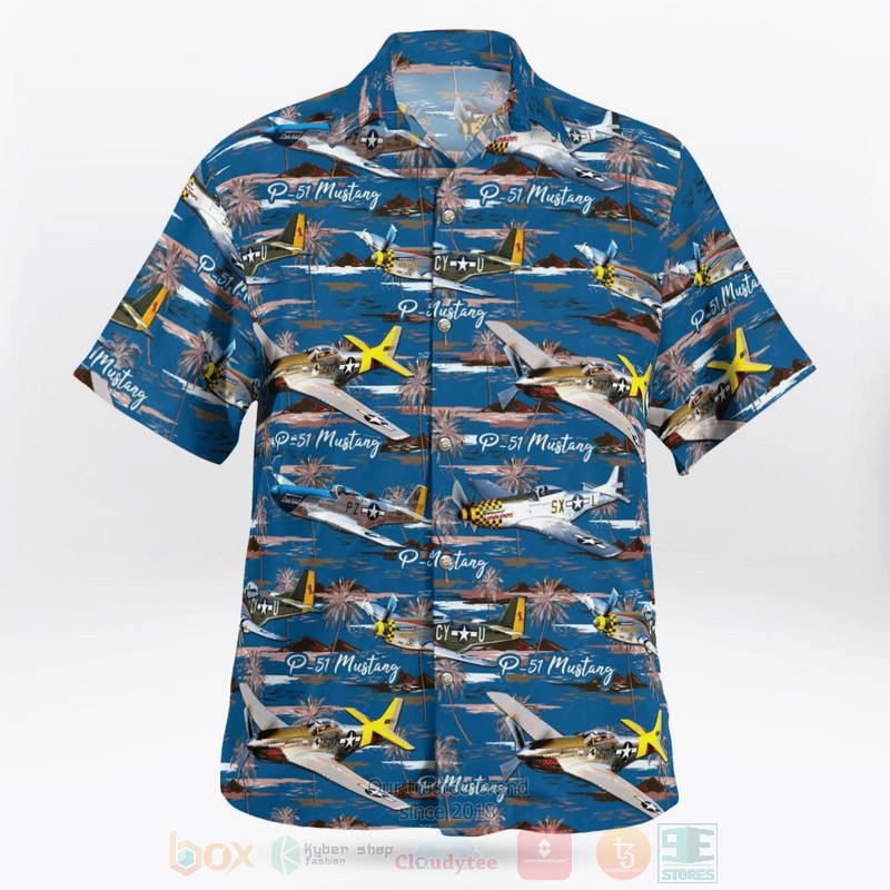 WWII Military Aircraft Warplane Fighter bomber North American P 51 Mustang Palm Tree Hawaiian Shirt 1 2