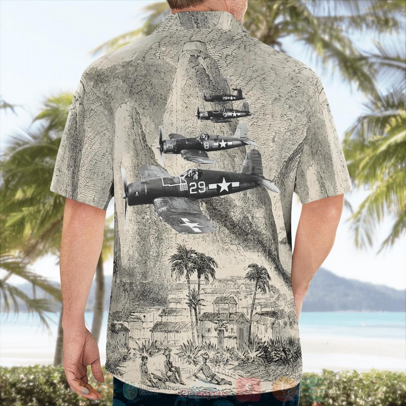 WWII Vought F4U Corsair Military Plane Aircraft Mountain Hawaiian Shirt 1