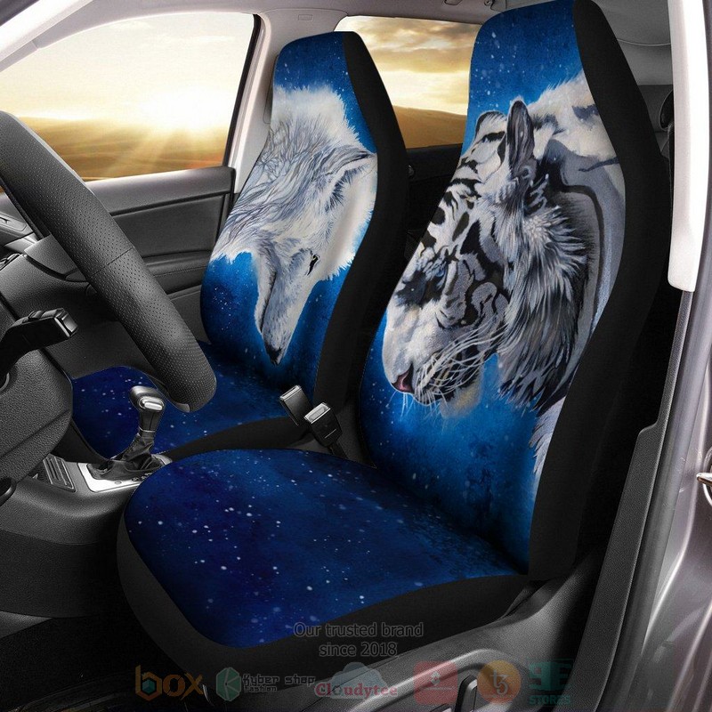 White Wolf And Tiger Car Seat Covers