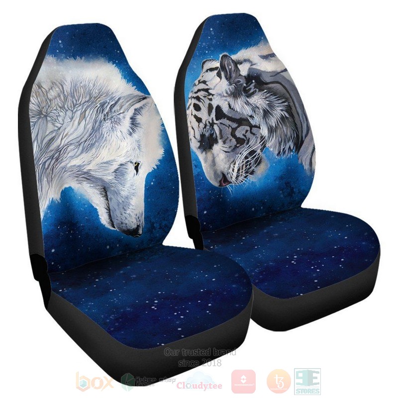 White Wolf And Tiger Car Seat Covers 1