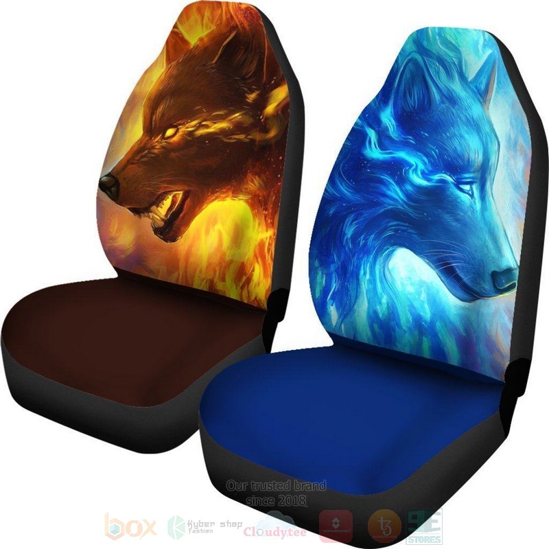 Wolves Fire And Ice Animal Car Seat Covers 1