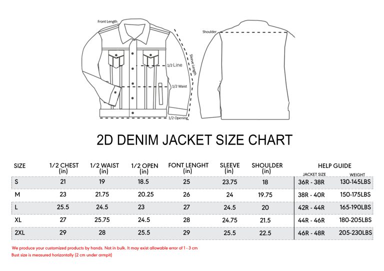 2D Jeans coat Size Chart 768x542 1