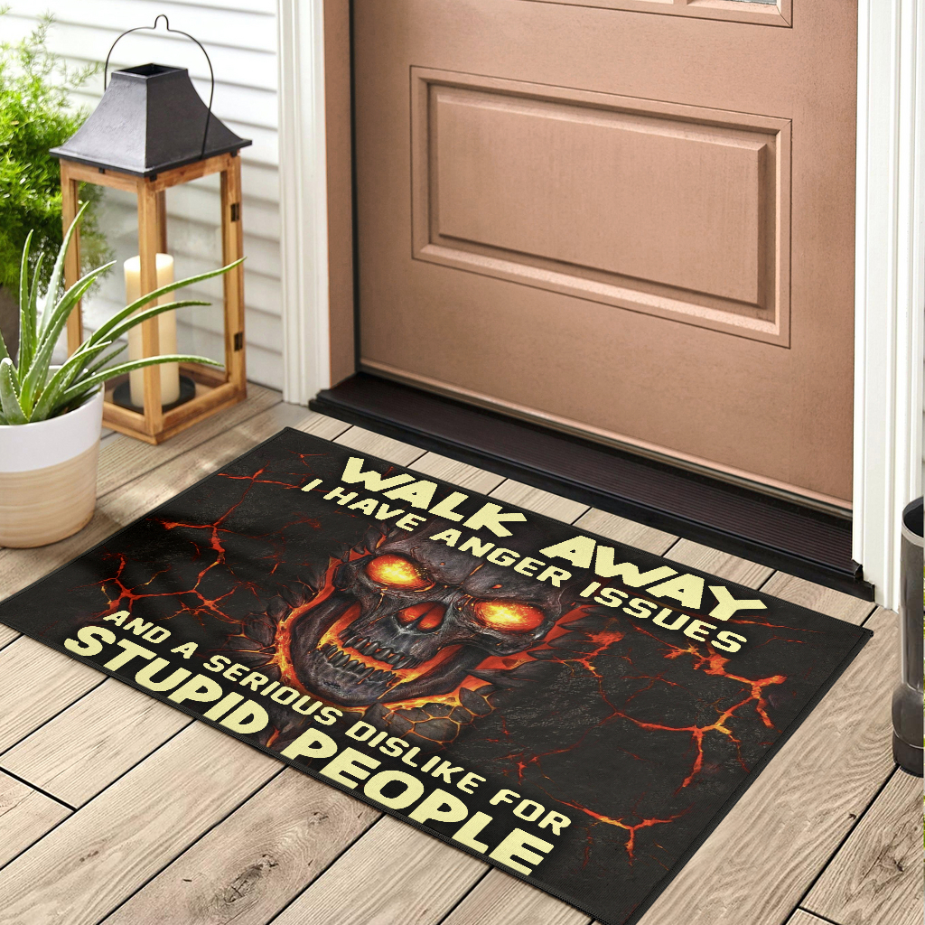 Walk away I have anger issues and a serious dislike for stupid people Skull flame Doormat 2