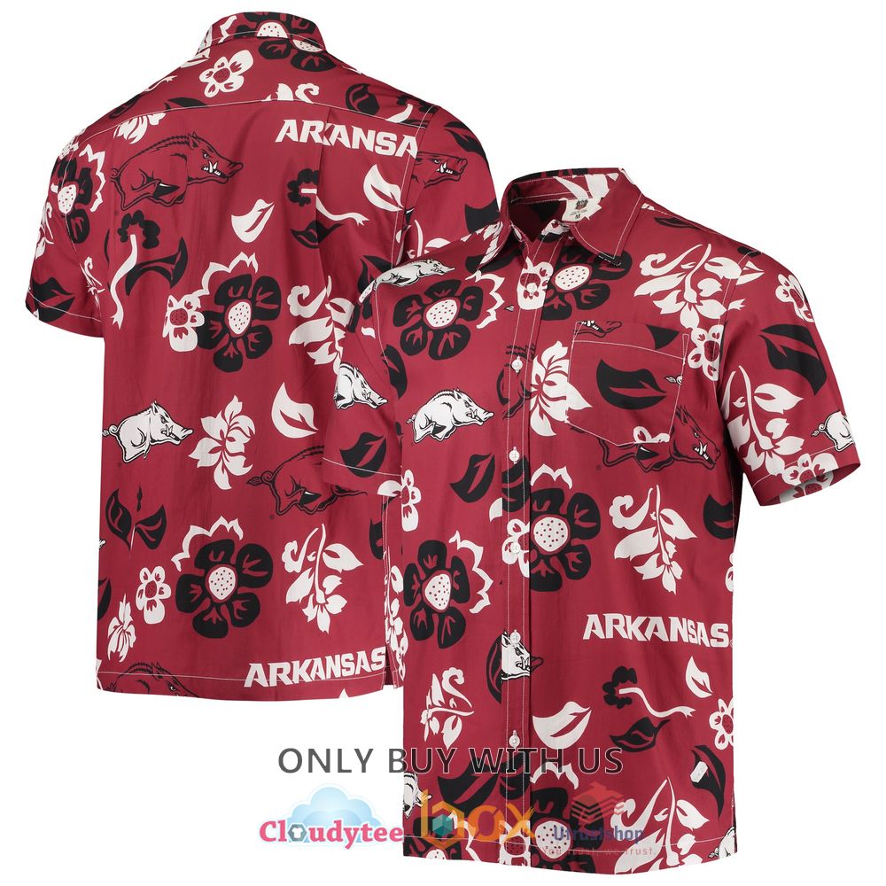 arkansas razorbacks wes and willy floral hawaiian shirt 1 2707