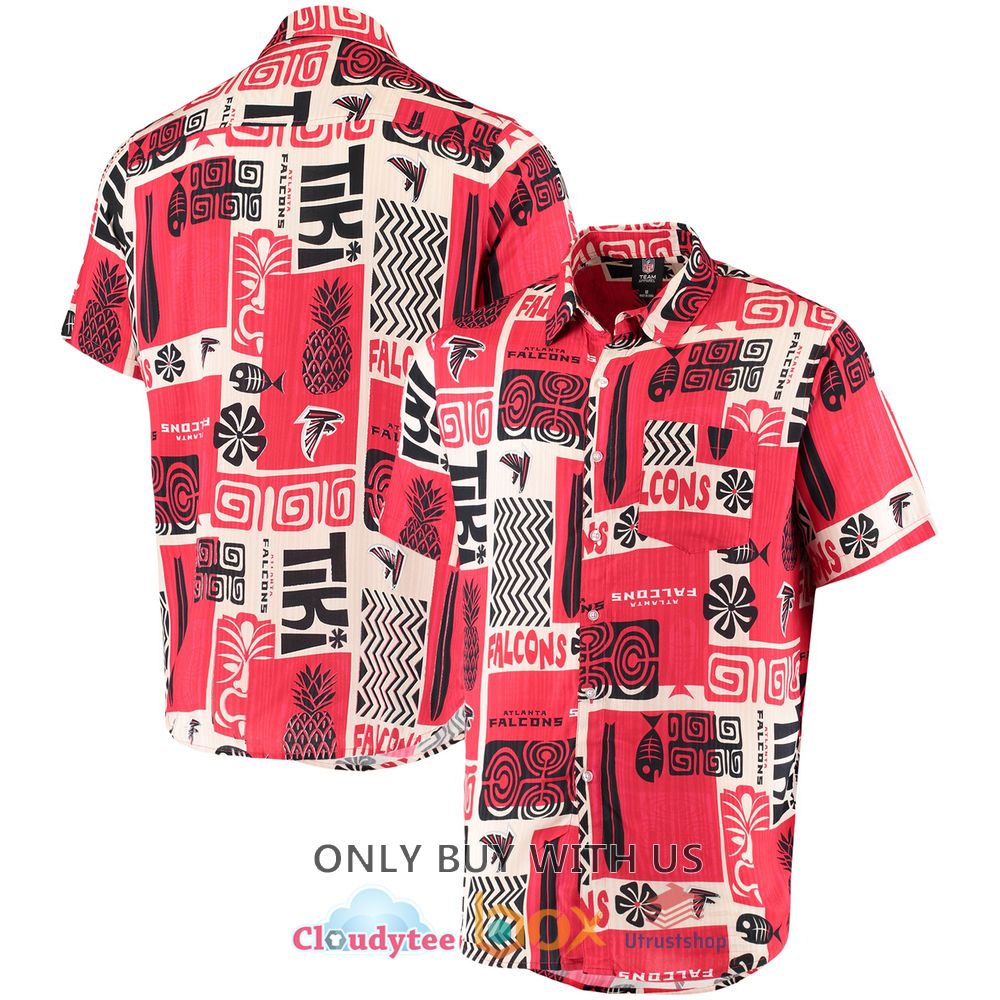 atlanta falcons tiki floral button up woven shirt red tan hawaiian shirt 1 94596